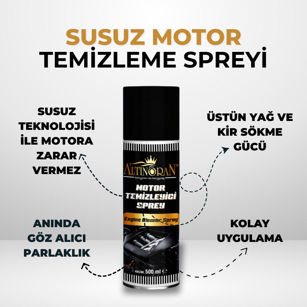 Altınoran motor dahil profesyonel araba temizlik seti-Altınoran susuz motor temizleme spreyi ile yağ ve kirleri sökme-Altınoran pH nötr cilalı oto şampuanı ile araba yıkama-1200 gsm profesyonel mikrofiber oto kurulama bezi ile kurulama