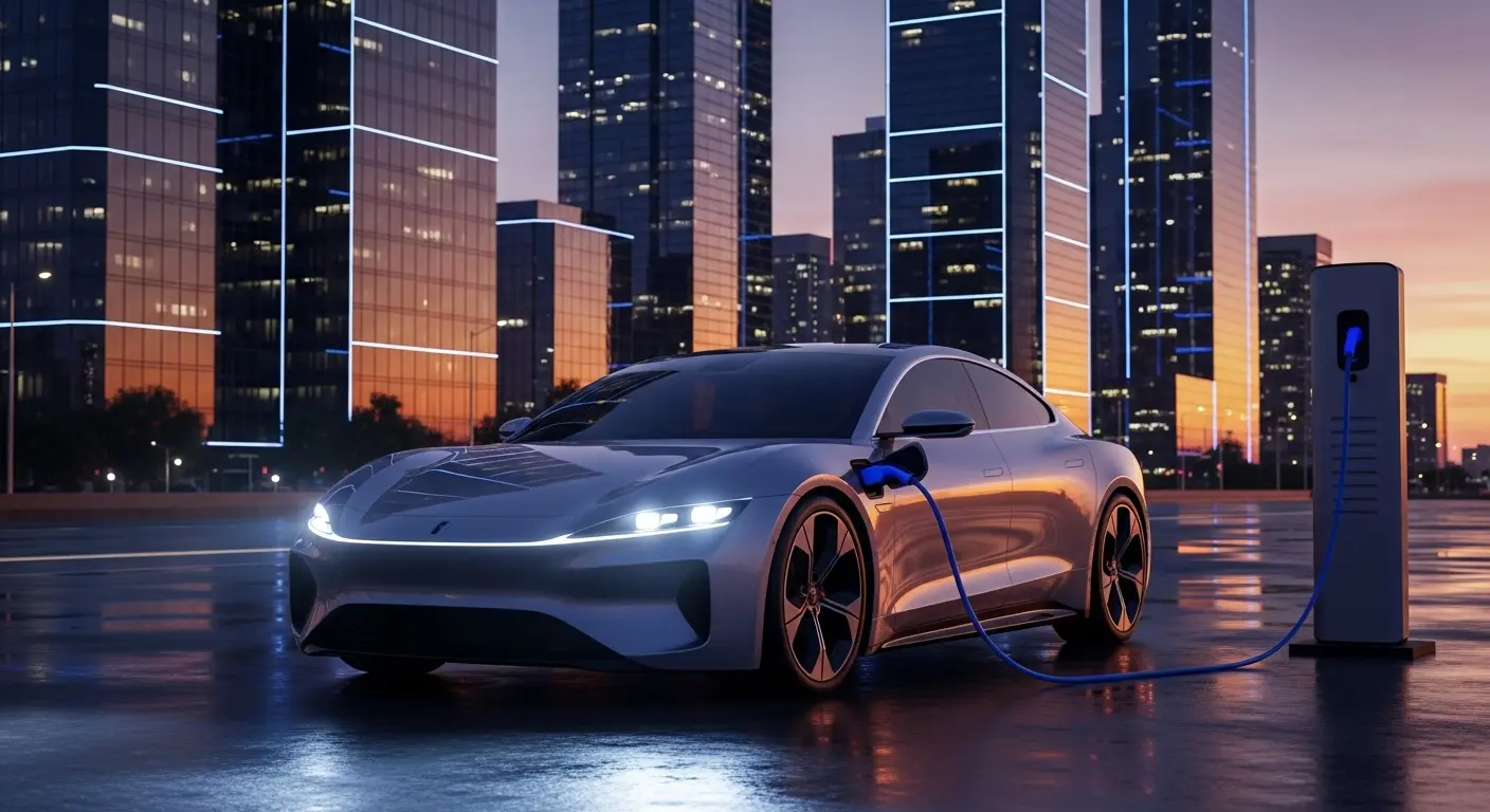 Modern bir elektrikli arabanın şarj istasyonunda şarj olması