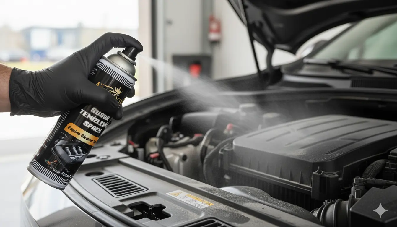 Altınoran Susuz Motor Temizleyici Sprey ile elektrikli bir aracın güç ünitesi temizleniyor