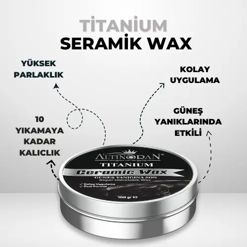 Altınoran Titanium Seramik Wax 100 Gr | Güneş Yanığı Giderici & Uzun Süreli Koruma - - Altınoran Titanium Seramik Wax özellikleri: kolay uygulama, uzun ömürlü koruma ve güneş yanığı giderme. - Araba boyasındaki güneş yanıklarının Altınoran seramik wax ile giderilmesi. - Altınoran Titanium seramik wax ile elde edilen derin parlaklık ve ayna etkisi.