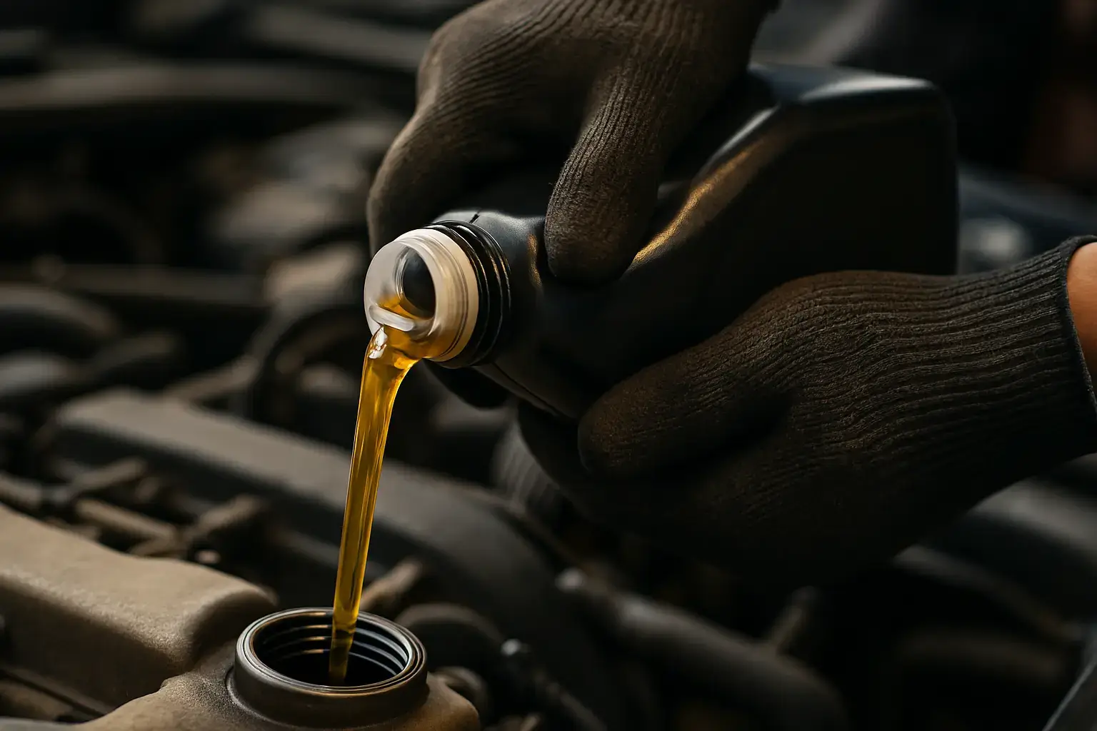Mekaniğin araç motor yağını değiştirdiği an