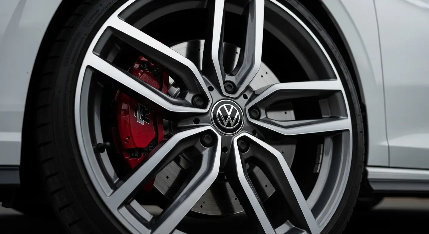 Volkswagen Golf 8 R-Line paketine özgü, sportif tasarımlı 18 inç Bergamo alüminyum jantın yakın plan fotoğrafı.
