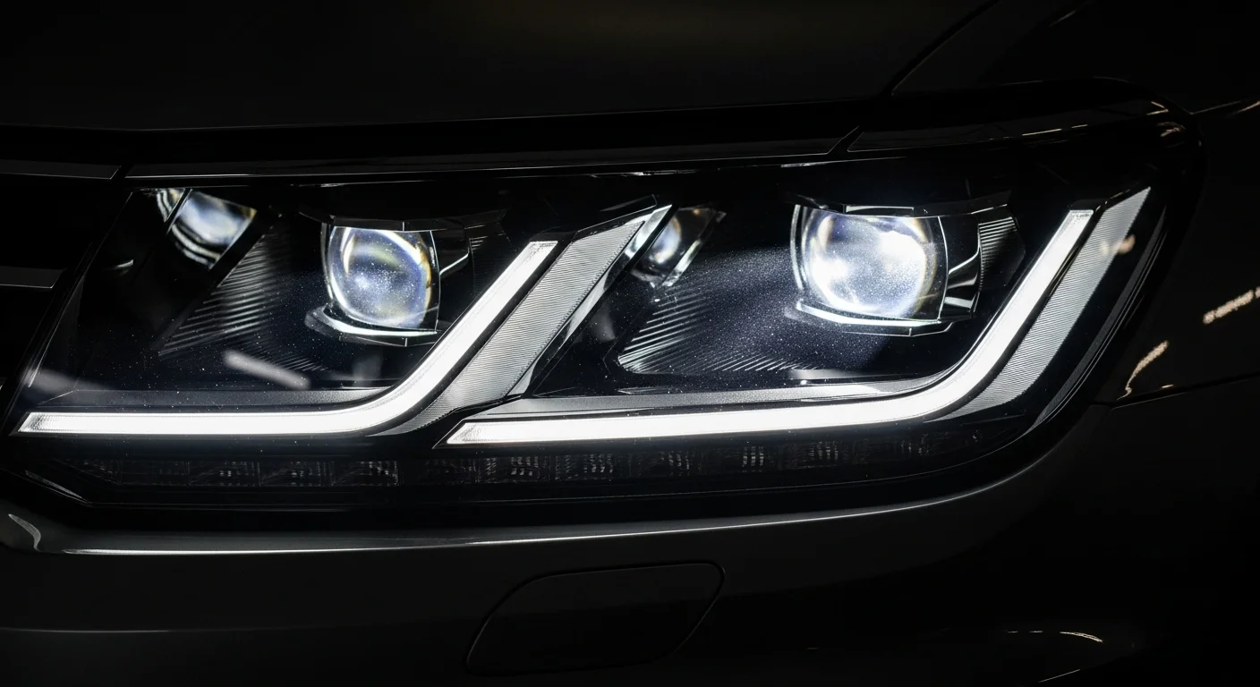 Volkswagen Tiguan'ın R-Line donanım paketinin teknolojik ve modern far detayı.