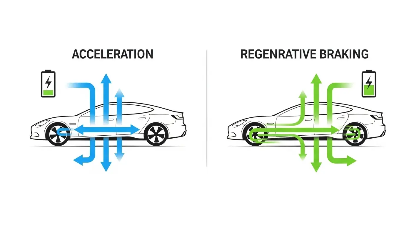 Rejeneratif Frenleme ile Enerji Geri Kazanımı Rejeneratif frenleme sisteminin çalışma prensibini gösteren infografik