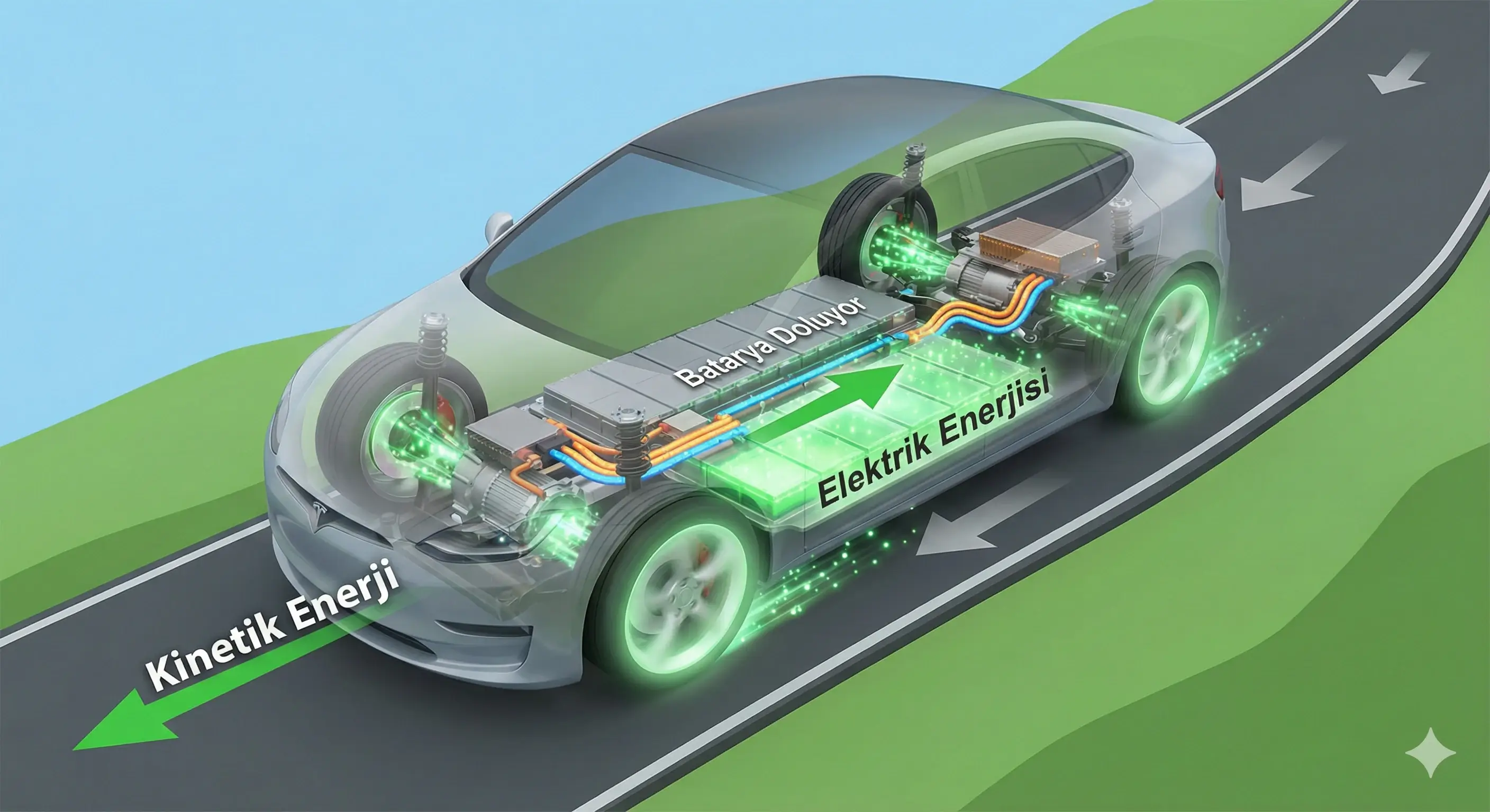Rejeneratif frenleme ile tekerleklerden bataryaya enerji geri kazanımı
