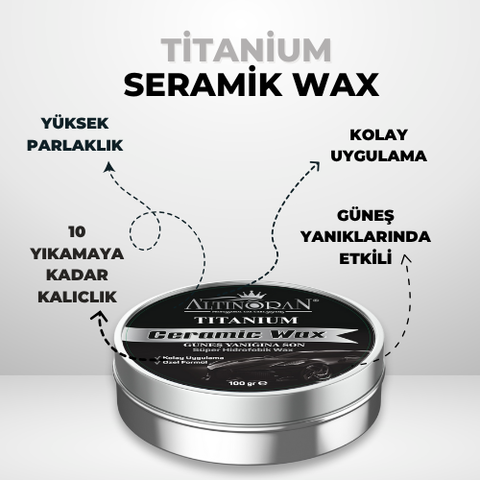 Titanium Seramik Wax, Torpido Parlatıcı ve Lastik Parlatıcı Jel ürünlerinden oluşan araç bakım seti