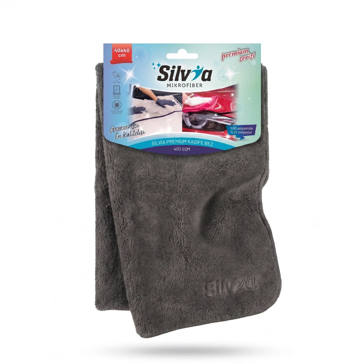 Silvia Premium 400 GSM Mikrofiber Oto Kurulama Ve Detaylandırma Bezi 40x40 cm - Kadife Dokulu Çizmez Parlatma Bezi