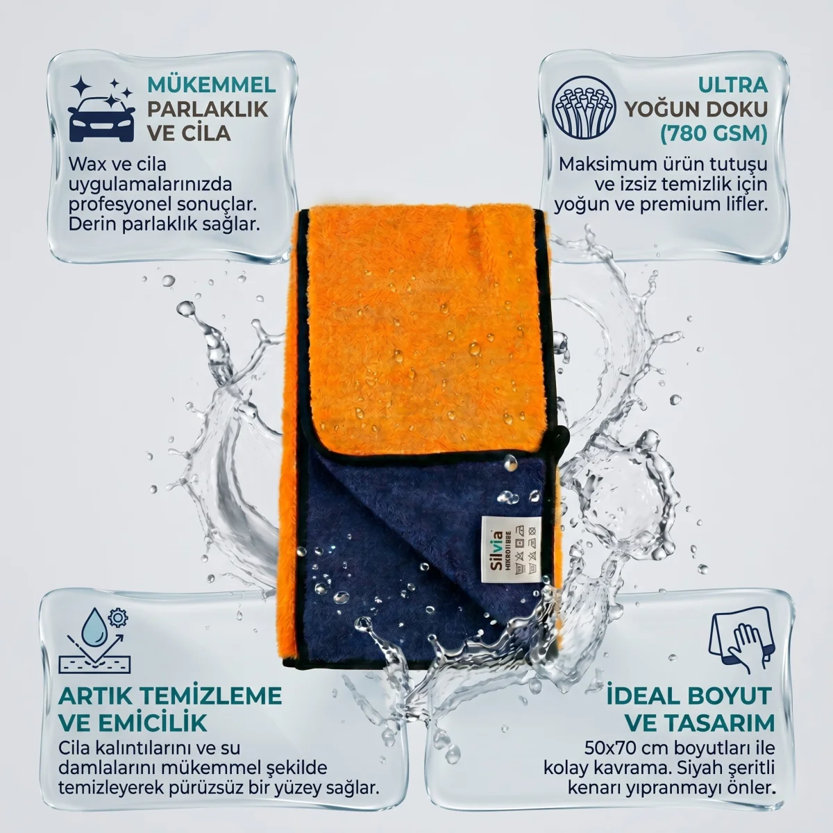Silvia Coral Flower Premium Mikrofiber Cila Bezi 50x70 cm 780 GSM Çift Yönlü Çizmez Oto Parlatma Bezi