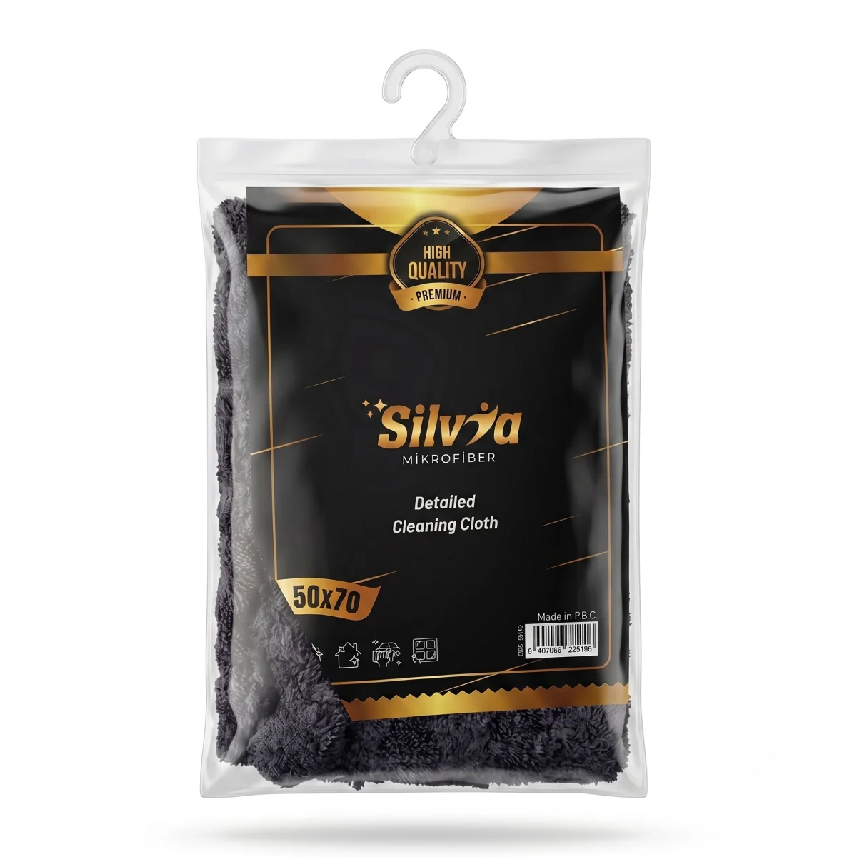 Silvia Premium 50x70 cm Çizmez Oto Kurulama ve Detay Bezi Kalın Mikrofiber Cila Bezi Antrasit