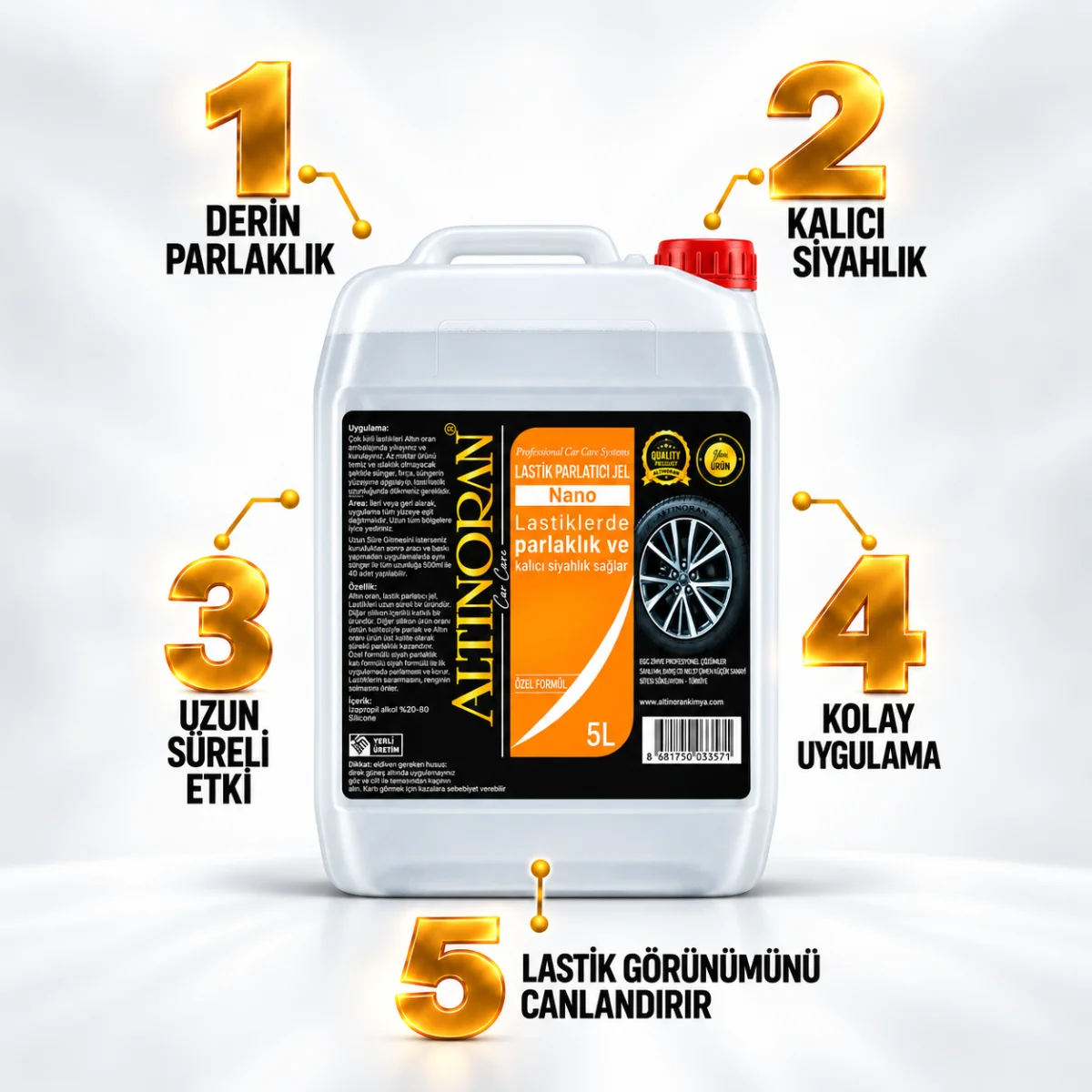Altınoran Nano Lastik Parlatıcı Jel 5 L – Kalıcı Siyahlık