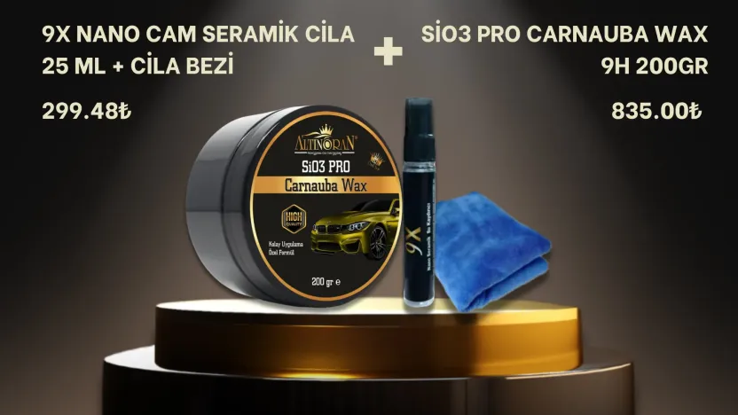 9X Nano Cam Seramik Cila 25 ML ve SiO3 Pro Carnauba Wax 9H 200GR Ürün Paketi