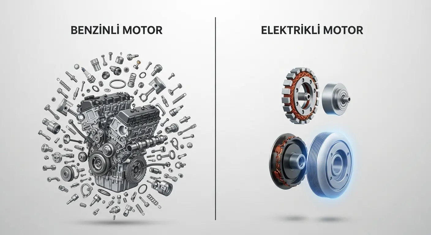 Benzinli motor ve elektrikli motorun parça sayısı karşılaştırması