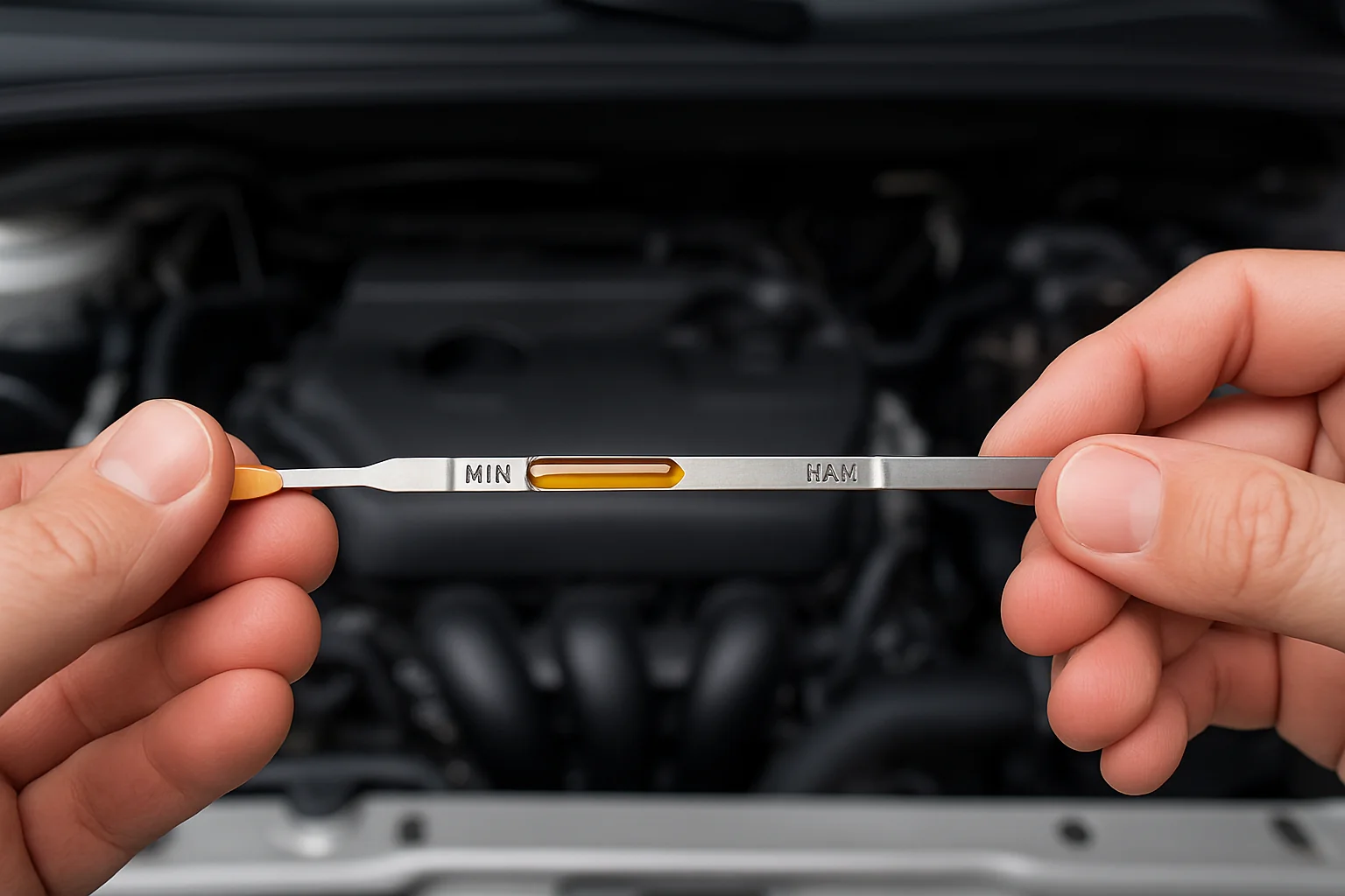 Bir aracın motor yağı çubuğunu çekerek yağ seviyesini kontrol etme işlemi