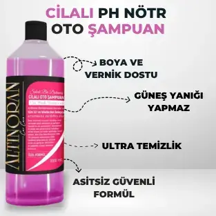 Altınoran Cilalı pH Nötr Oto Şampuanı özellikleri: Boya ve vernik dostu, güneş yanığı yapmaz, ultra temizlik, asitsiz güvenli formül.
