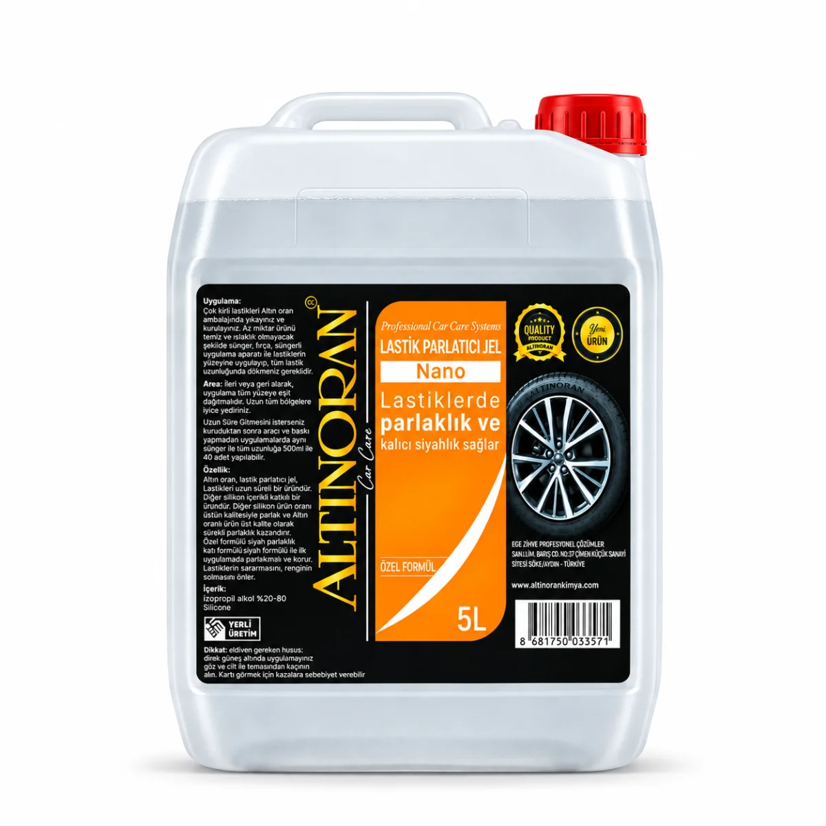 Altınoran Nano Lastik Parlatıcı Jel 5 L – Kalıcı Siyahlık
